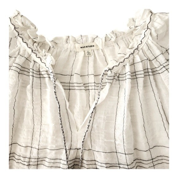 Max Studio White & Black Plaid Long Sleeve Loose Fit Blouse Size L - Picture 5 of 7
